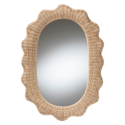 bali & pari Makoto Scalloped Natural Rattan Wall Mirror - Handwoven Wicker Oval Frame, Boho Coastal Accent Wall Decor for Entryway, Bedroom, or Living Room